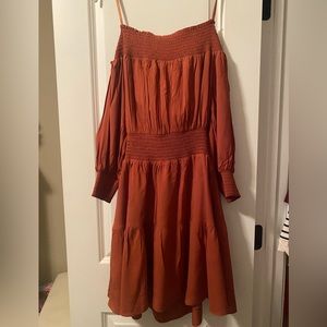 Gianni Bini Ella Long Sleeve Off-the-Shoulder Smocked Tiered Hem A-Line Dress